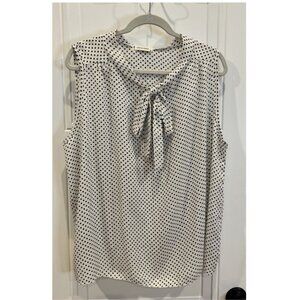 EUC Jon & Anna 3xl Sleeveless White and Black Polka Dot Tie Neck Blouse Classic
